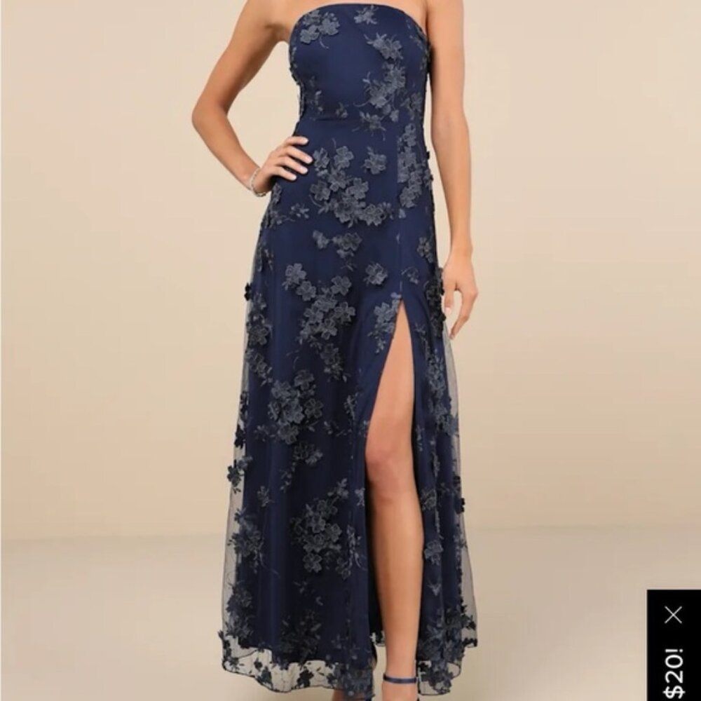 Lulu's Navy Strapless Floral Dress